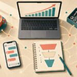 Diez lugares donde la IA ya le devuelve horas a un equipo de ventas pyme Escritorio de ventas con laptop, gráfico y asistente de IA
